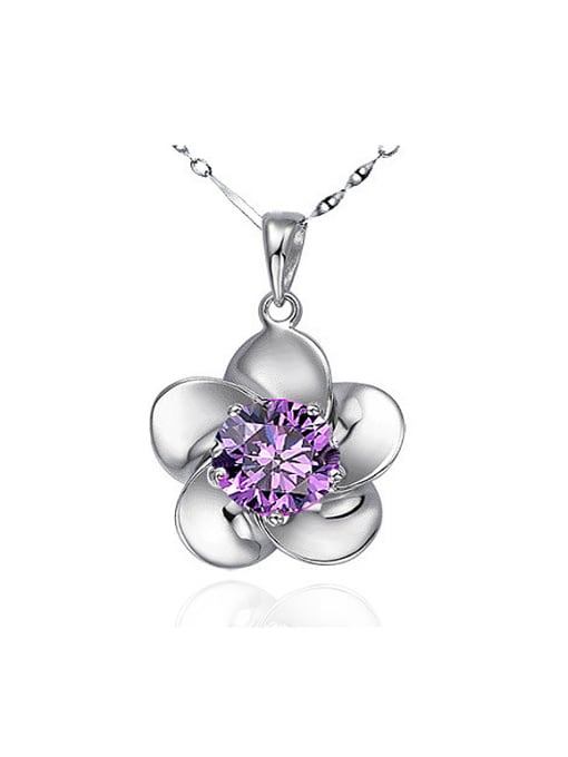 purple Fashion Little Flower Zircon Copper Pendant