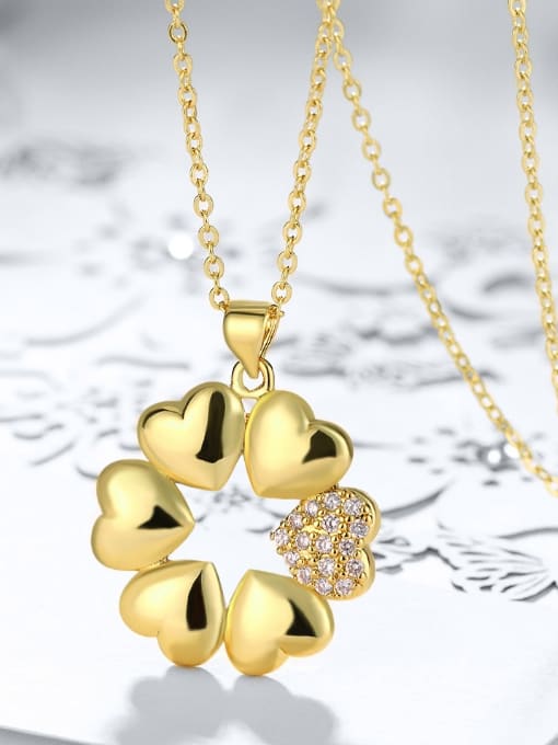 OUXI Fashion Heart shapes Zircon Necklace 2