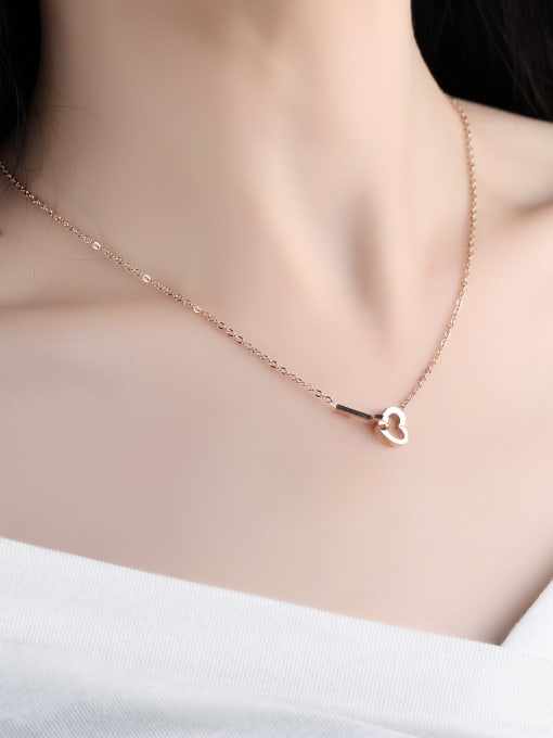 Open Sky Simple Heart Key Rose Gold Plated Titanium Necklace 1