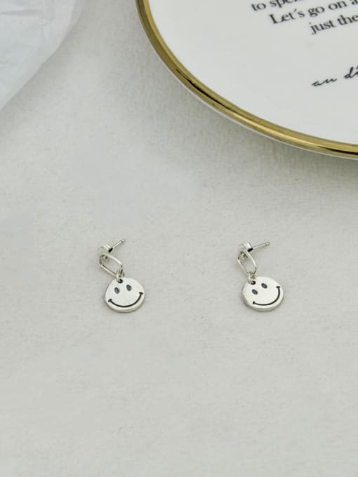 SHUI Vintage Sterling Silver With Antique Silver Plated Simplistic Retro Smiley  Drop Earrings 2