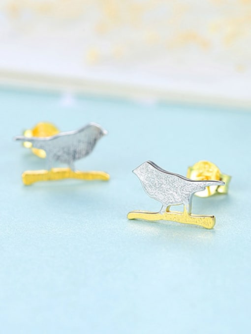 Platinum- 925 Sterling Silver With Two-color Simplistic Bird Stud Earrings