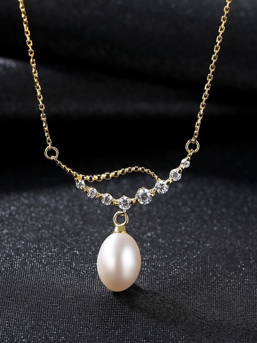CCUI Pure silver electroplated 18K gold natural freshwater pearl Zircon Necklace 3