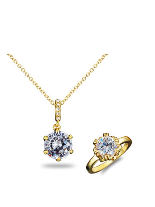 gold Elegant 18K Gold Flower Zircon Two Pieces Jewelry Set