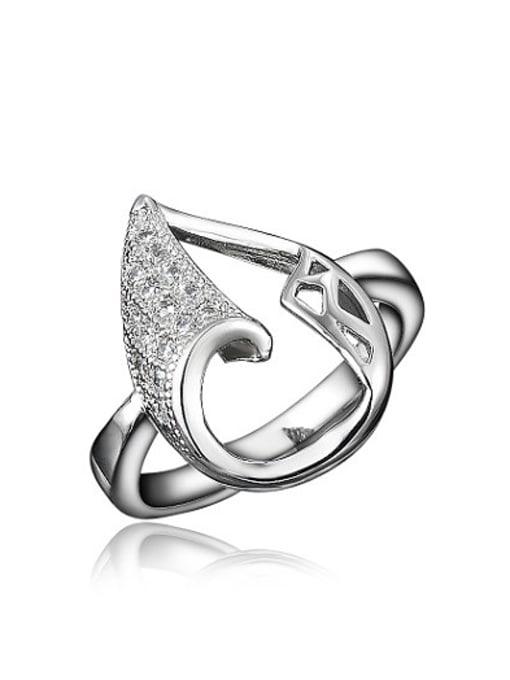 SANTIAGO All-match 18K Platinum Plated Leaf Shaped Zircon Ring 0