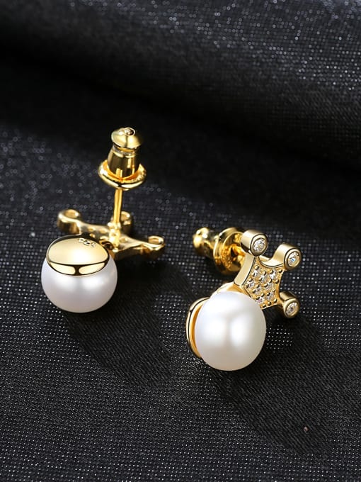 CCUI Sterling Silver 7-7.5mm natural freshwater pearl crown studs earring 2
