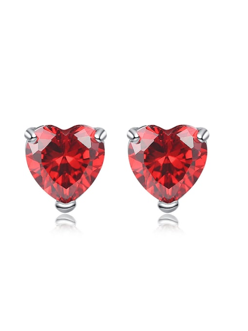 Red Tiny Heart Zircon Copper Stud Earrings