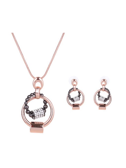 black Alloy Rose Gold Plated Fashion Rhinestones Round shaped Two Pieces Jewelry Set