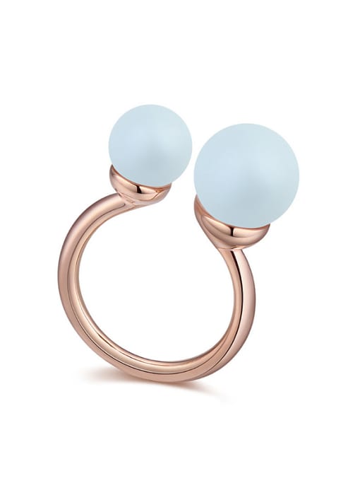 light blue Personalized Imitation Pearls Rose Gold Plated Opening Ring