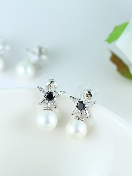 Wei Jia Fashion Imitation Pearl Little Star Copper Stud Earrings 2