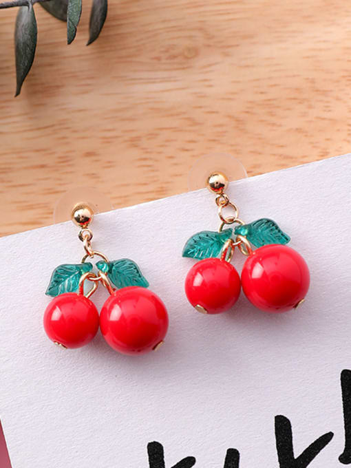 W3204D red (ear nail) Alloy With Gold Plated Cute Cherry Stud Earrings