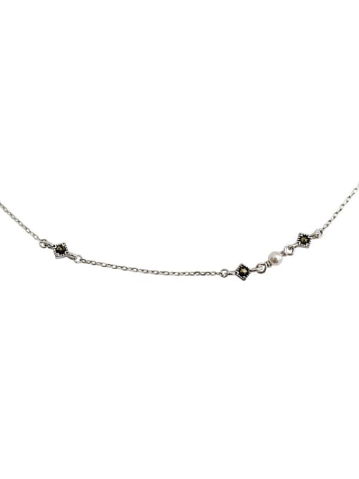 DAKA Fashion Black Zirconias Little Artificial Pearls Silver Necklace 0