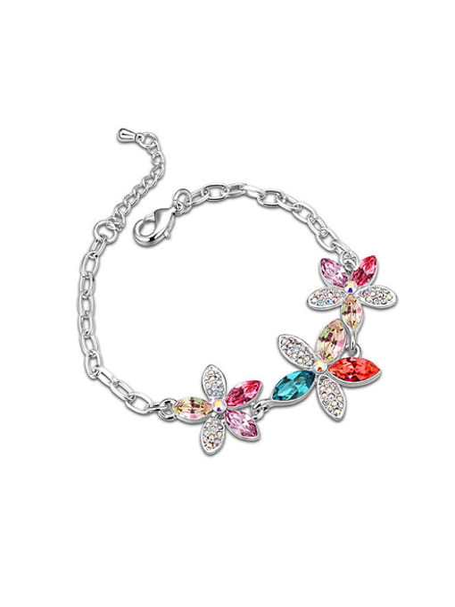 QIANZI Fashion Shiny austrian Crystals-covered Flowers Alloy Bracelet 0