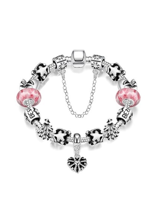 Pink Retro Decorations Oblate Glass Beads Bracelet