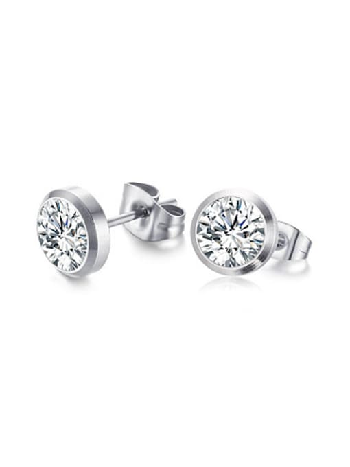 CONG All-match Platinum Plated Round Shaped Zircon Stud Earrings 0