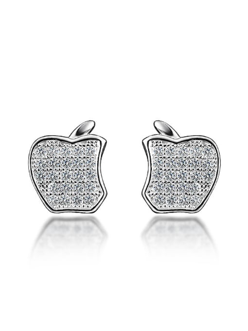 Silvery Tiny Creative Apple Shiny Zirconias 925 Sterling Silver Stud Earrings