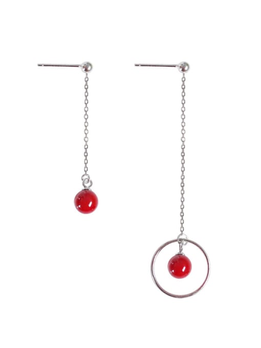 Peng Yuan Asymmetrical Red Round Bead Drop Earrings 0