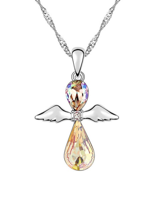 yellow Fashion Water Drop austrian Crystals Angel Pendant Alloy Necklace