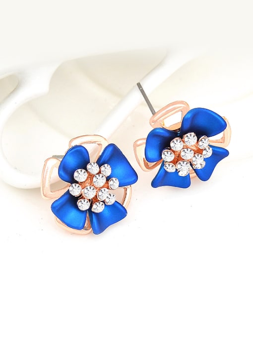 Wei Jia Fashion Elegant Cubic Rhinestones Blue Flower Alloy Stud Earrings 1