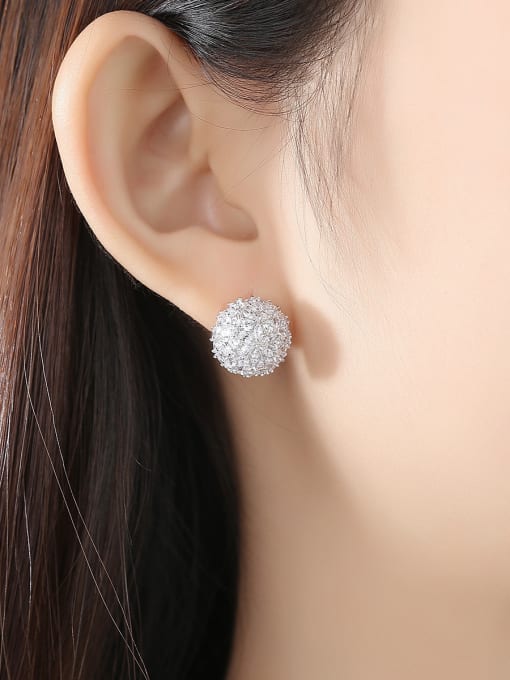 BLING SU Copper inlaid AAA cubic zirconia bling bling Ball Stud Earrings 1