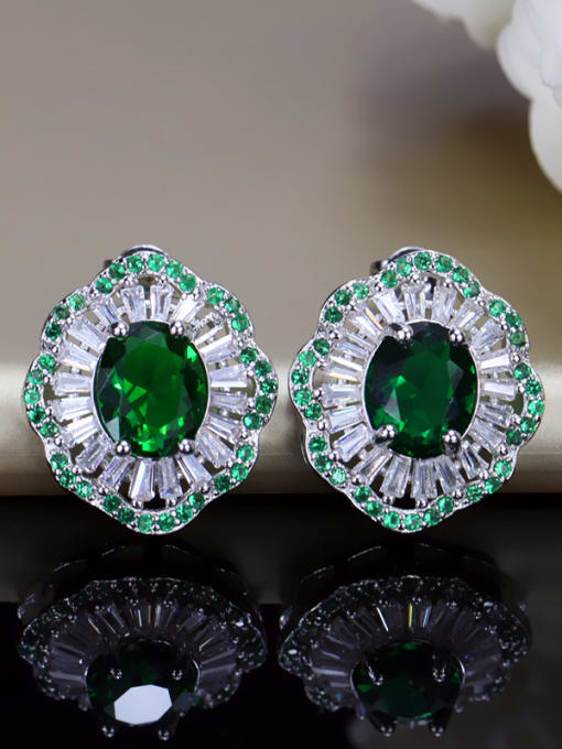 Green Exquisite AAA Color Zircons Stud Cluster earring