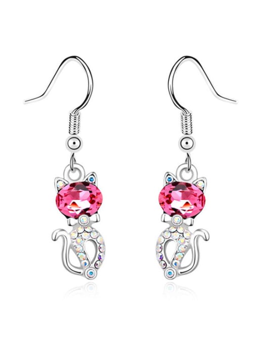 pink Fashion Little Cat Shiny austrian Crystals Alloy Earring