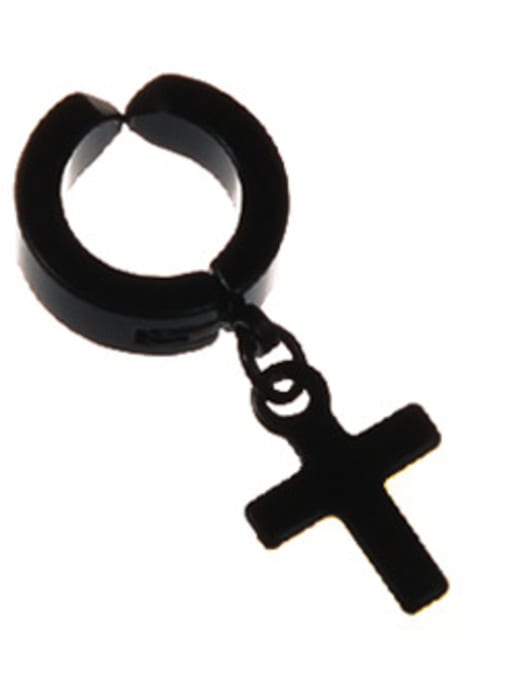 Section 2 Black Cross Stainless Steel With Gun Plated Punk Cross animal Clip On Earrings
