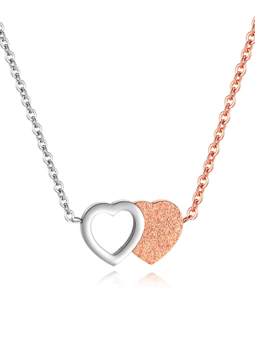 1449 - Rose Pendant Chain Stainless Steel With Rose Gold Plated  Trendy  frosted Heart Necklaces