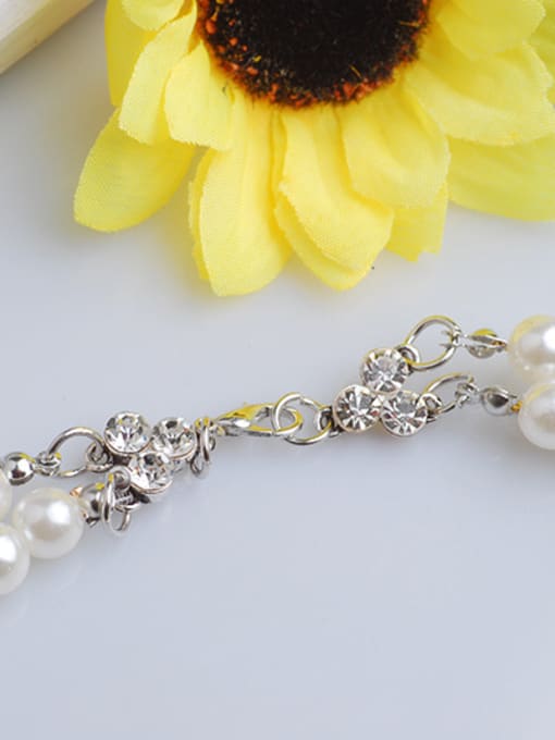Qunqiu Fashion Stone-studded Flowers Double Imitation Pearls Chain Necklace 2