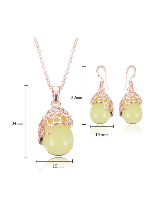 BESTIE Alloy Rose Gold Plated Fashion Artificial Green Stones Two Pieces Jewelry Set 3