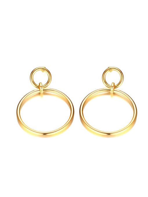 CONG Temperament Gold Plated Round Shaped Titanium Drop Earrings 0
