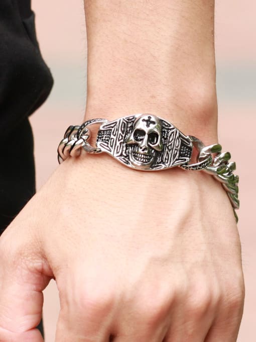 Open Sky Punk style Personalized Skull Titanium Men Bracelet 1