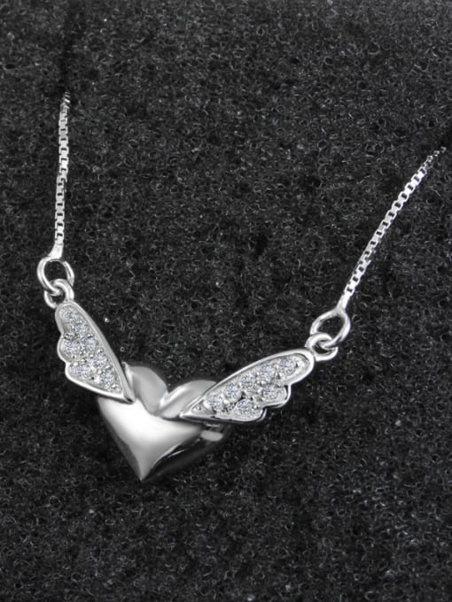 SANTIAGO Fashion Little Heart Angel Wings Zirconias 925 Sterling Silver Necklace 1