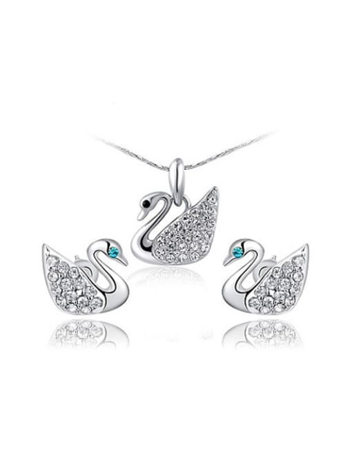 Ronaldo Lovey Platinum Plated Austria Crystal Swan Two Pieces Jewelry Set 0