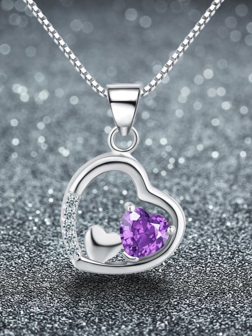 kwan Heart-shape Purple Crystal Zircon Pendant 1