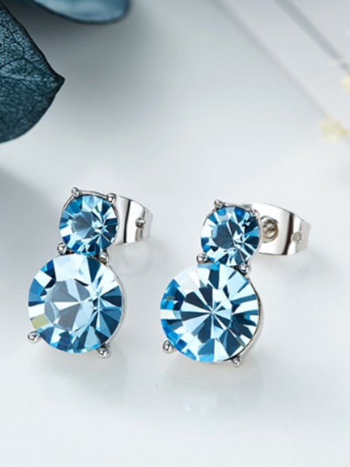 CEIDAI Simple Two Round Blue austrian Crystals Stud Earrings 2