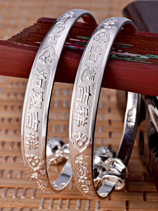 JIUQIAN Ethnic style 999 Silver Chinese Characters-etched Children Two Pieces Jewelry Set 2
