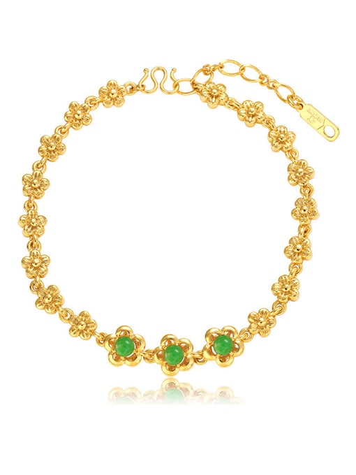 Green Copper Alloy 24K Gold Plated Fashion Classical Flower Gemstone Bracelet