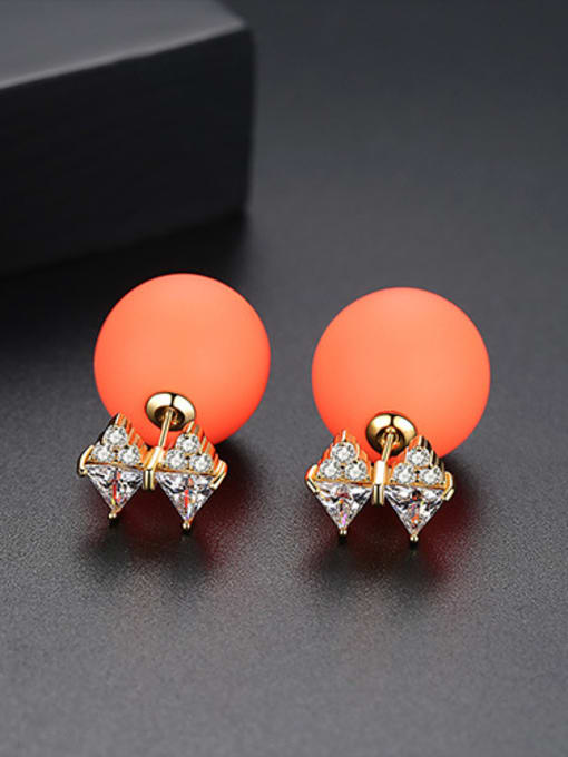 Orange-T02D23 Copper With 18k Gold Plated Fashion Ball Stud Earrings