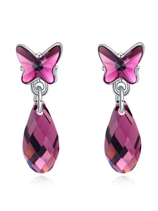 Purple Fashion Water Drop Butterfly austrian Crystals Alloy Stud Earrings