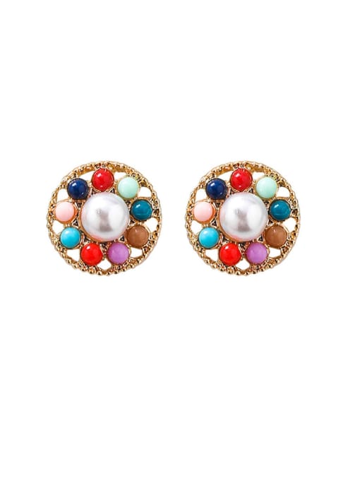 F circular section Alloy With  Artificial Pearl  Bohemia Colorful Sea Star Round Stud Earrings