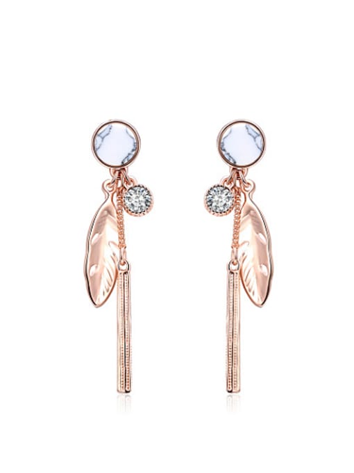 Rose Gold Trendy Feather Shaped Rose Gold Plated Turquoise Drop Earrings