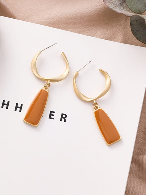 B Orange Alloy With  Rose Gold Plated Simplistic Geometric Drop Earrings