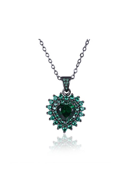 Green Fashion Heart shaped Zircon Gun Plated Necklace