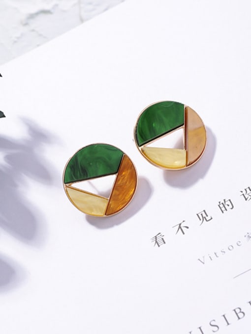 B round (green and yellow) Alloy With Acrylic Texture Coloured Stud Earrings