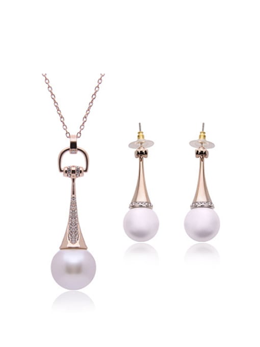 BESTIE 2018 Alloy Rose Gold Plated Fashion Artificial Pearl Two Pieces Jewelry Set 0