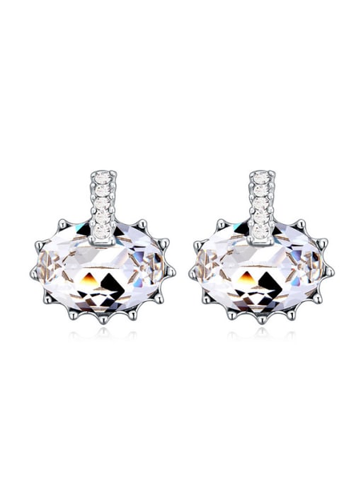 White Personalized Oval austrian Crystal Stud Earrings
