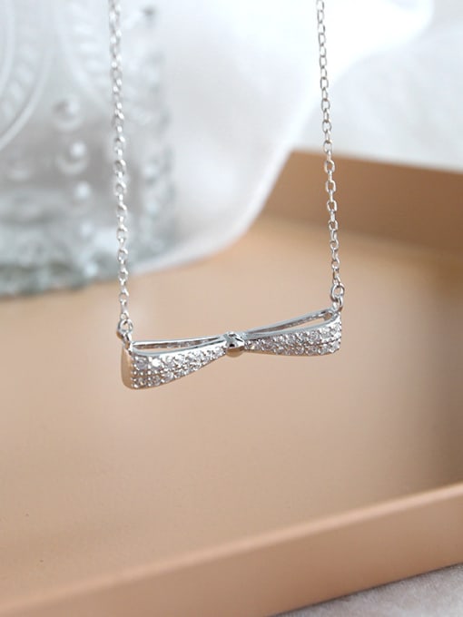 DAKA 925 Sterling Silver With Platinum Plated Simplistic bow Necklaces 0