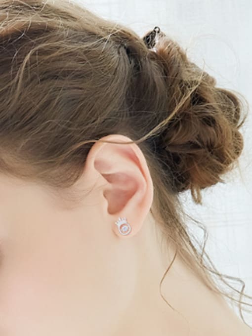 CEIDAI Tiny Crown Rotational ZIrcon 925 Silver Stud Earrings 1