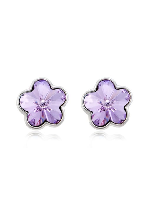 Platinum, Violet 18K White Gold Austria Crystal Flower-shaped stud Earring