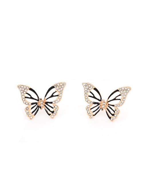 Black Creative Butterfly Shaped Rhinestones Enamel Stud Earrings